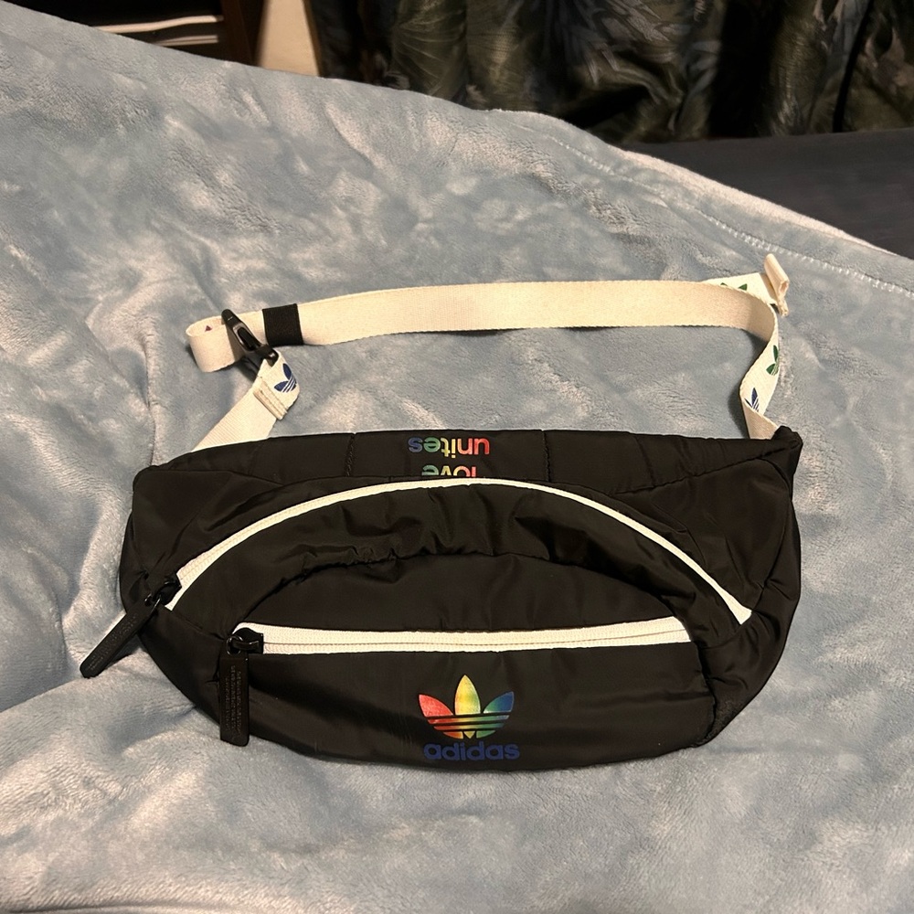 Adidas Black and White Waist Bag with Multicolor Logo Fanny Pack Belt Bag